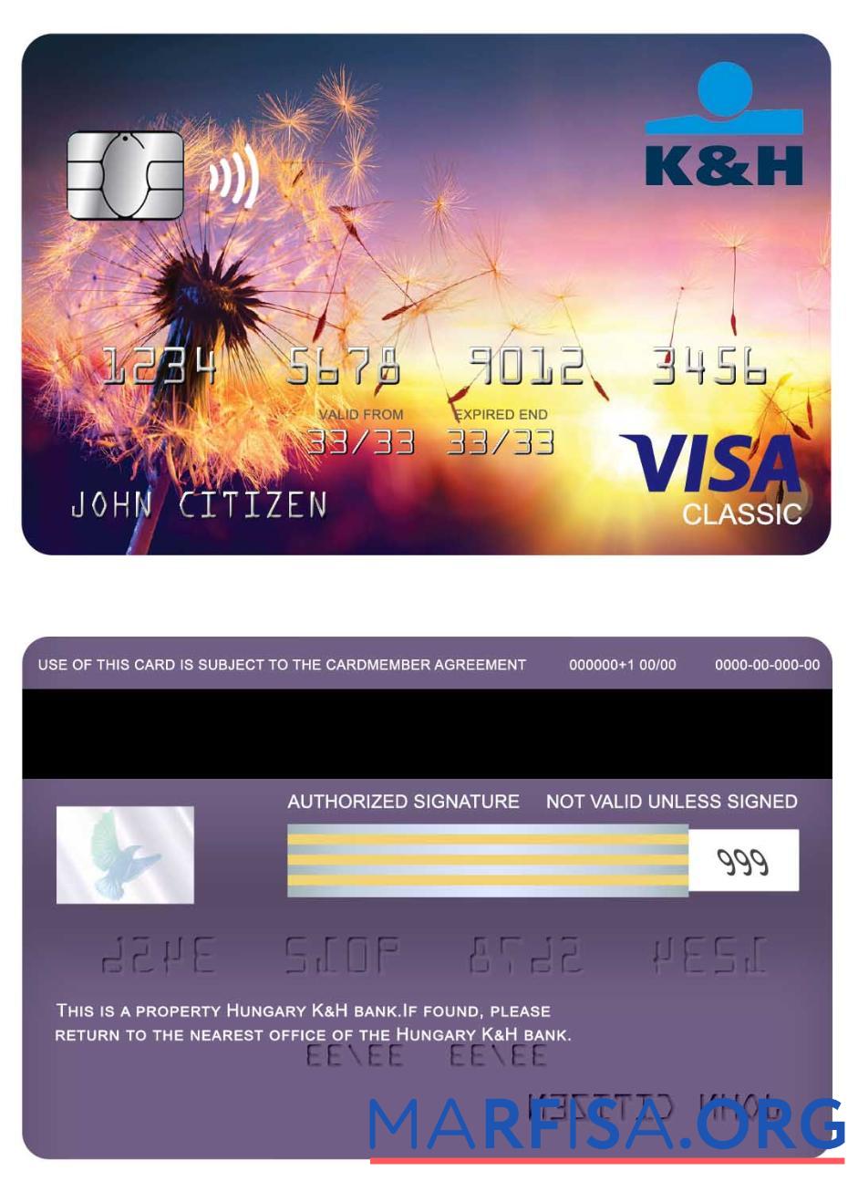 Realistic Hungary K&H visa classic card template